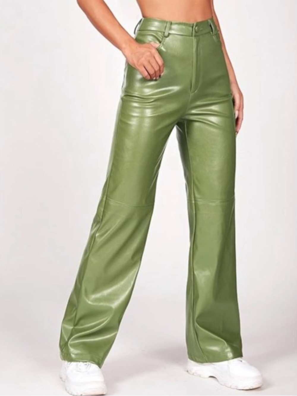 SHEIN Petite Green Faux Leather Pants